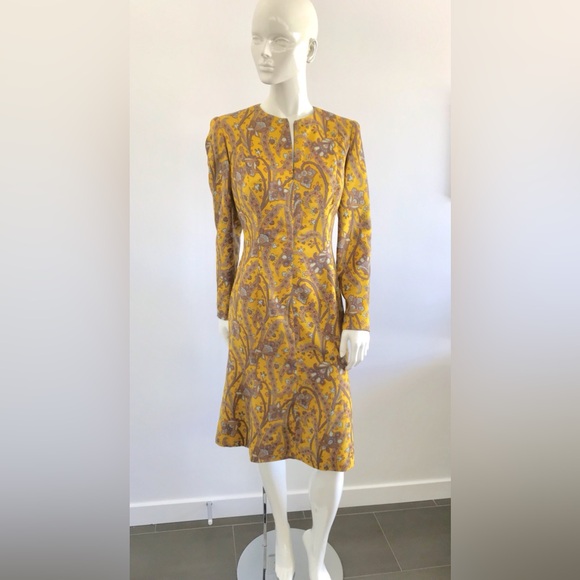 Beautiful Vintage 1980s 1990s David Hayes Floral Dress Front Zipper & Scarf - Picture 2 of 16